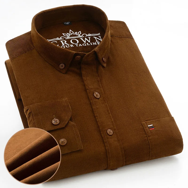Men’s Oversized Corduroy Long Sleeve Shirt.  Casual Relaxed Fit Button Up