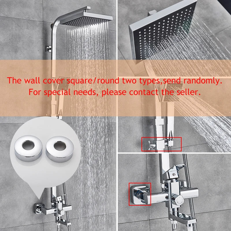 Matte Black Bathroom Shower Faucet Wall Mounted 8" Shower Set Square Rainfall Hot Cold Water Bath Spout
