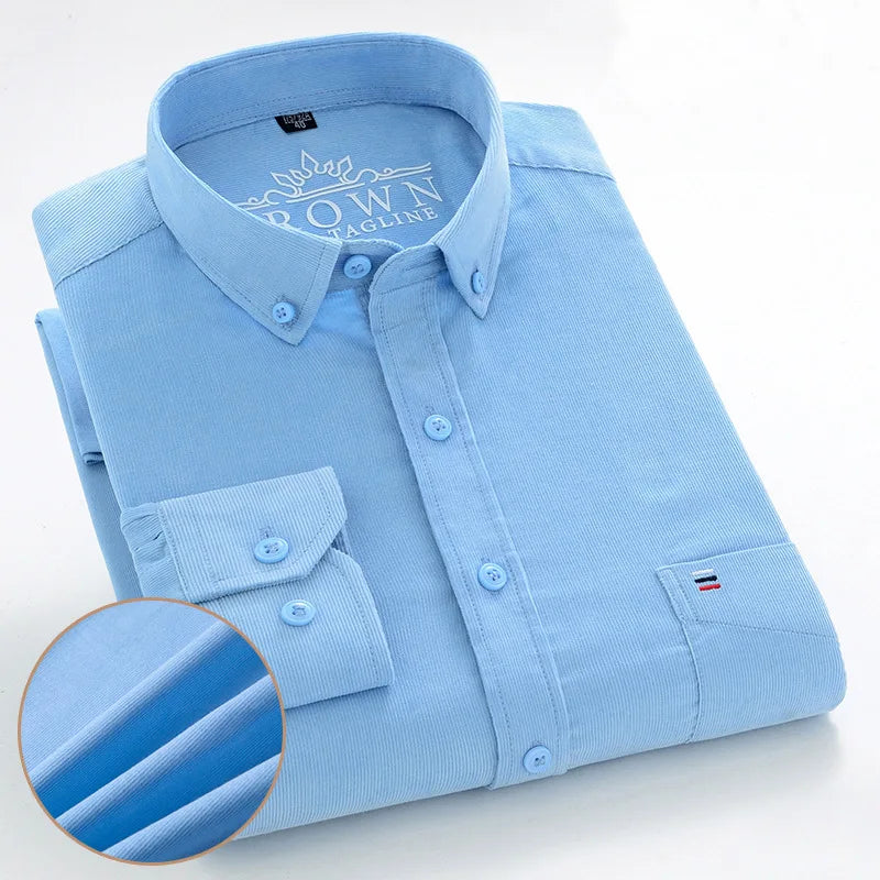 Men’s Corduroy Long Sleeve Button Up Shirt . Regular Fit Casual Business Style