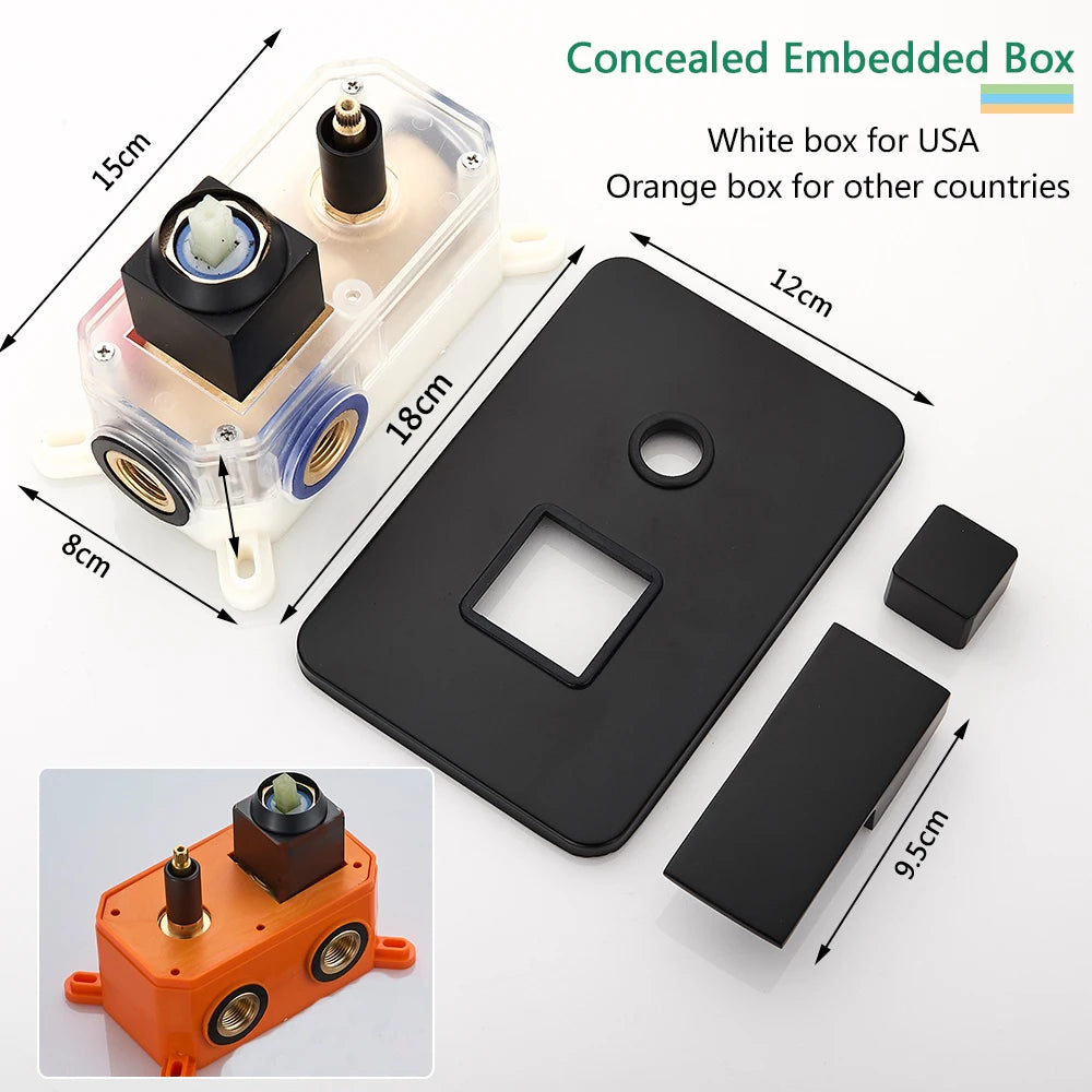 Black Wall Mounted Rainfall Shower Kit Concealed Box SUS304