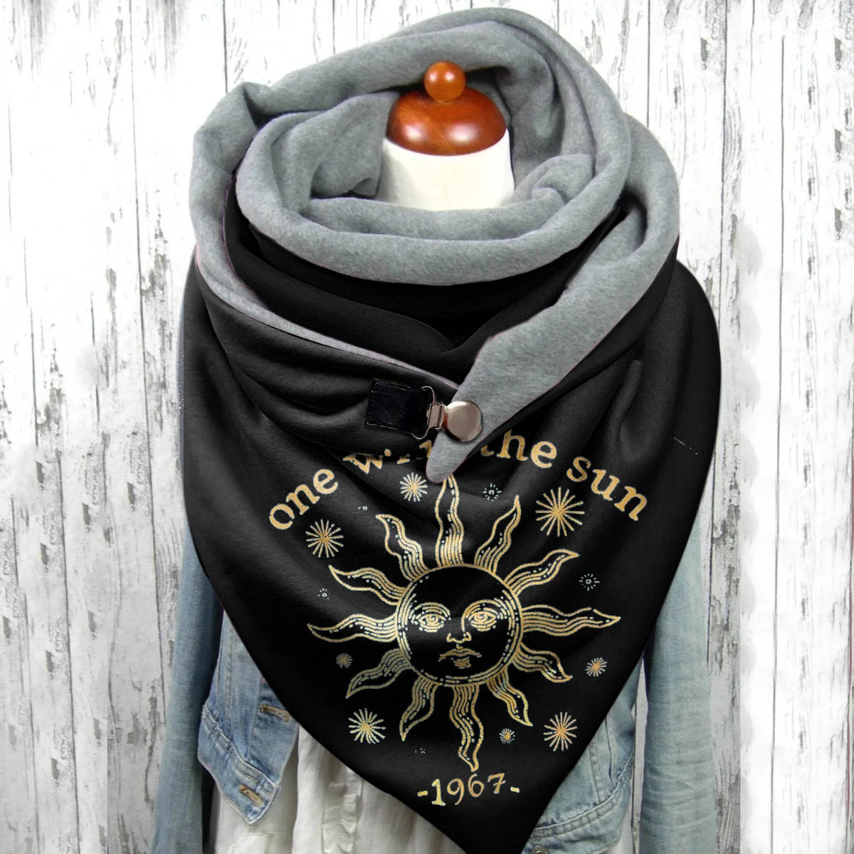 Women’s Gothic Sun & Moon Print Winter Scarf – Warm Oversized Shawl Wrap