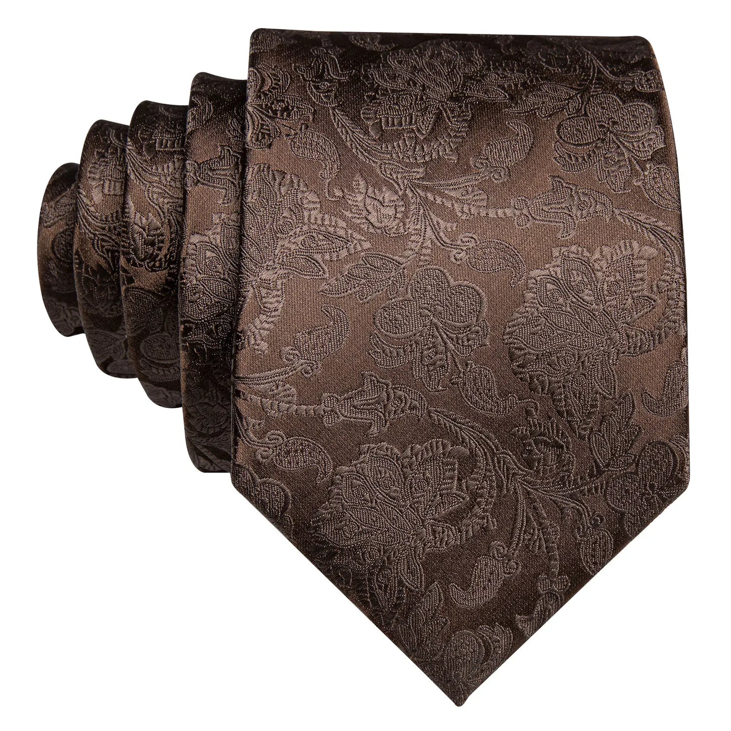 Men’s Luxury Brown Floral Silk Necktie .Elegant Wedding, Business & Formal Dress Tie