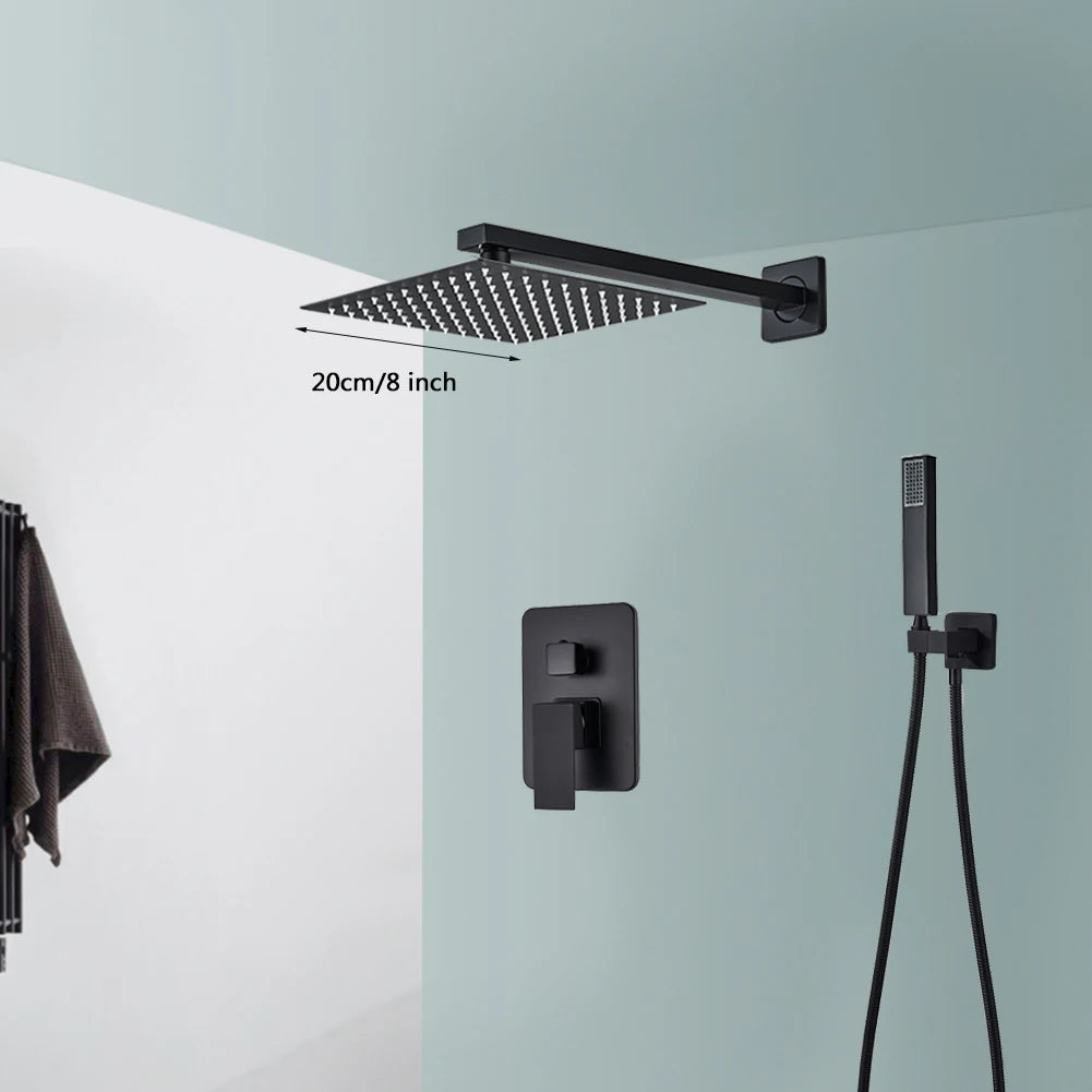 Black Wall Mounted Rainfall Shower Kit Concealed Box SUS304