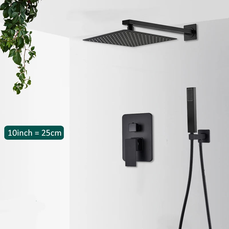 Black Concealed Shower System With Rainfall Tub Spout