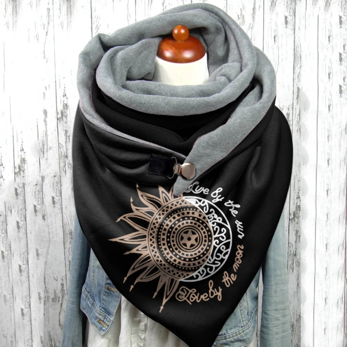 Women’s Gothic Sun & Moon Print Winter Scarf – Warm Oversized Shawl Wrap