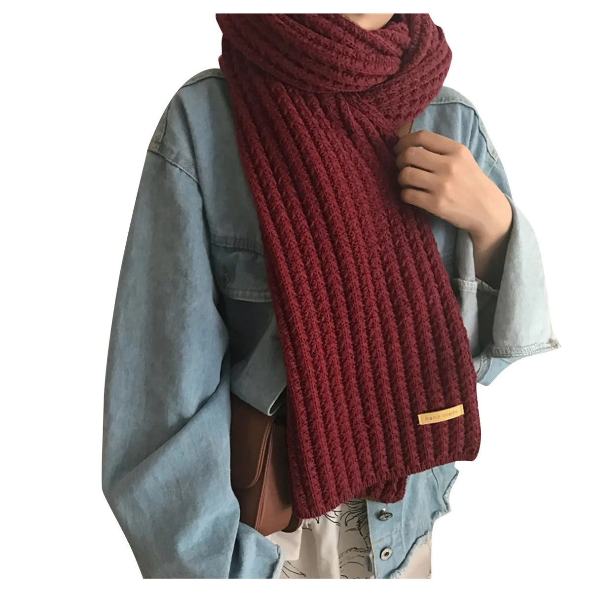 Women’s Knitted Winter Scarf – Warm Ribbed Long Wrap with Fringe