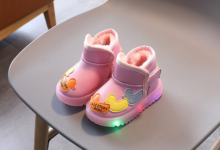 Children's Cartoons Snow Boots Girls Warm Boots Baby Cotton Sport Shoes Sequins Genuine Leather Princess Fashion Boots 1-6Y