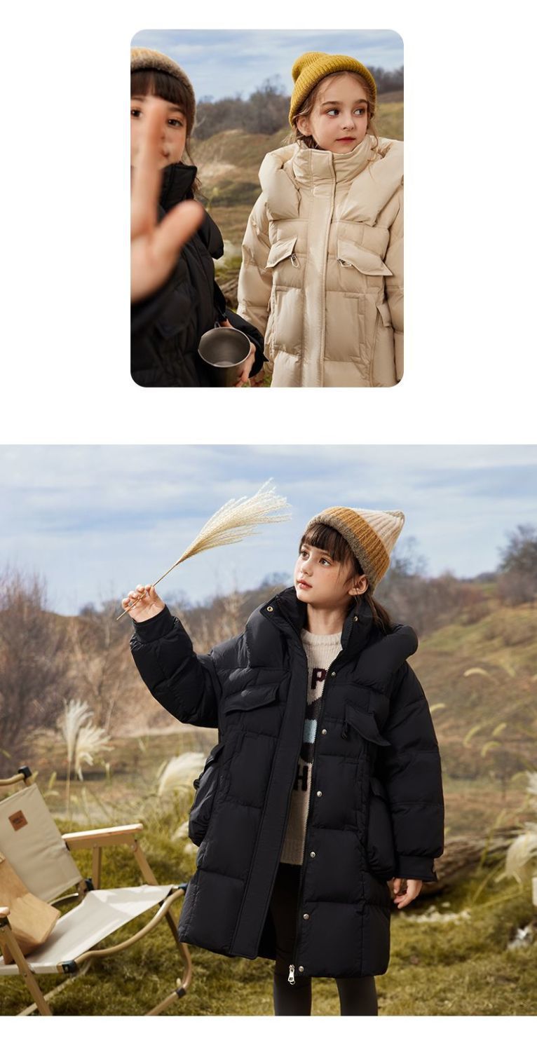 Winter Duck Down Puffer Jacket For Girls Kids Hooded Coat