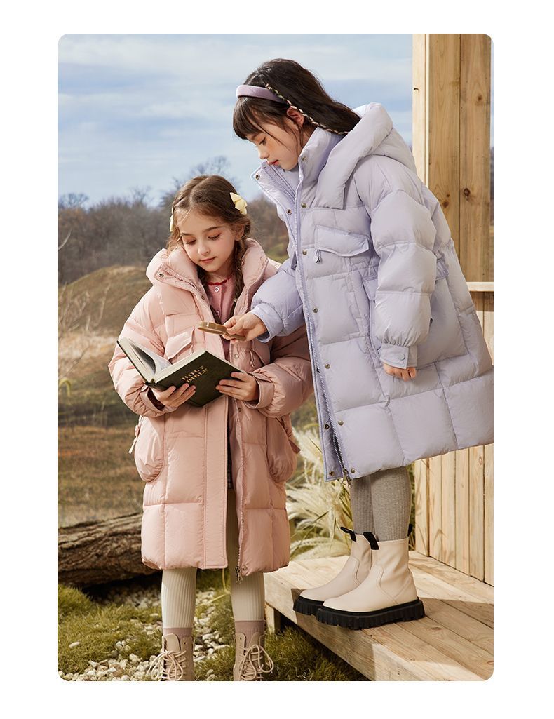 Winter Duck Down Puffer Jacket For Girls Kids Hooded Coat