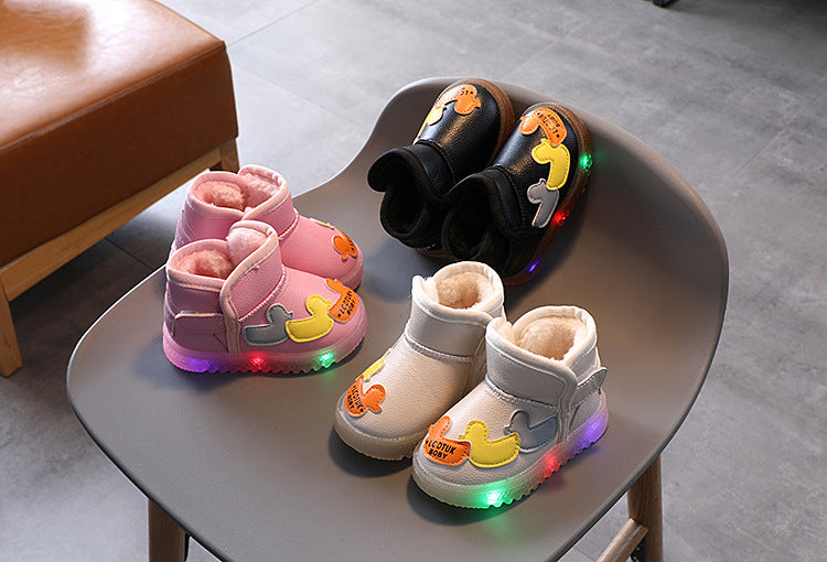Children's Cartoons Snow Boots Girls Warm Boots Baby Cotton Sport Shoes Sequins Genuine Leather Princess Fashion Boots 1-6Y