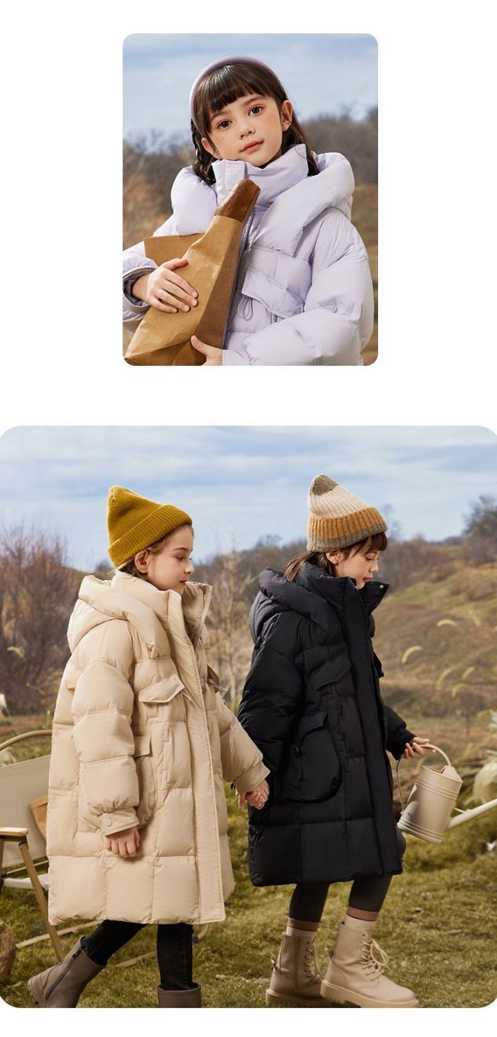 Winter Duck Down Puffer Jacket For Girls Kids Hooded Coat