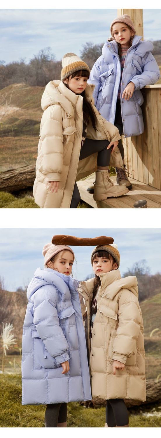 Winter Duck Down Puffer Jacket For Girls Kids Hooded Coat