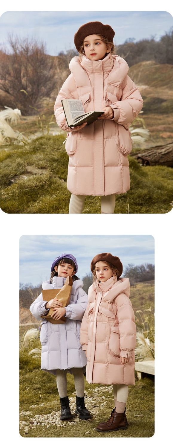 Winter Duck Down Puffer Jacket For Girls Kids Hooded Coat