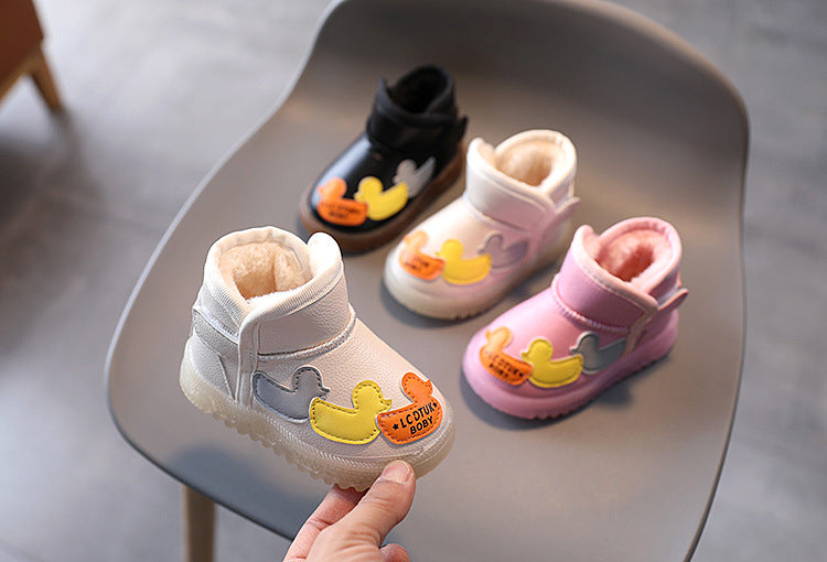 Children's Cartoons Snow Boots Girls Warm Boots Baby Cotton Sport Shoes Sequins Genuine Leather Princess Fashion Boots 1-6Y