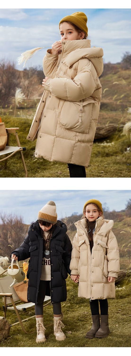 Winter Duck Down Puffer Jacket For Girls Kids Hooded Coat