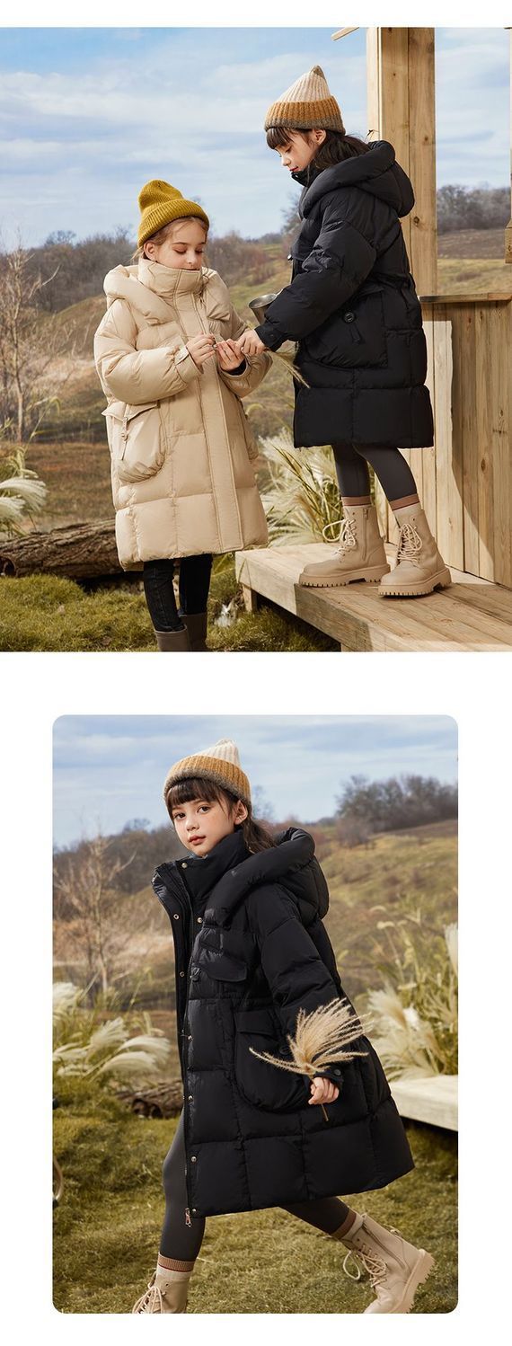 Winter Duck Down Puffer Jacket For Girls Kids Hooded Coat