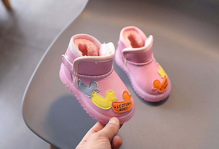 Children's Cartoons Snow Boots Girls Warm Boots Baby Cotton Sport Shoes Sequins Genuine Leather Princess Fashion Boots 1-6Y