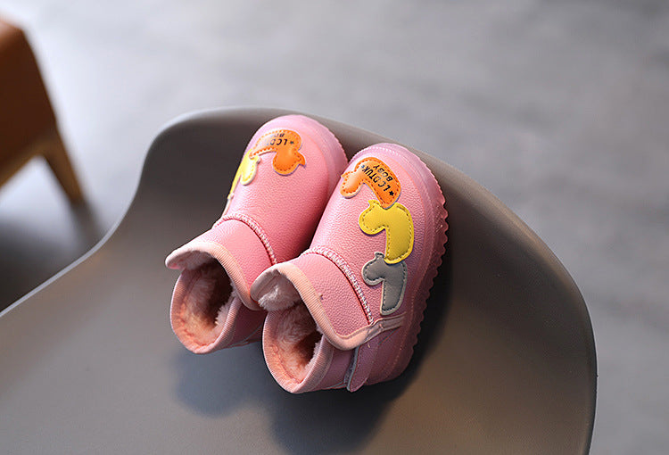 Children's Cartoons Snow Boots Girls Warm Boots Baby Cotton Sport Shoes Sequins Genuine Leather Princess Fashion Boots 1-6Y