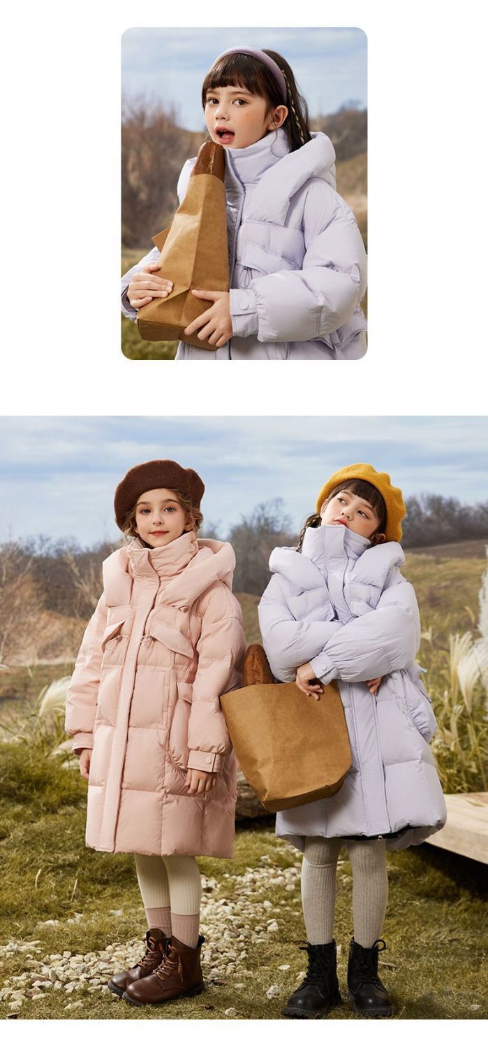 Winter Duck Down Puffer Jacket For Girls Kids Hooded Coat