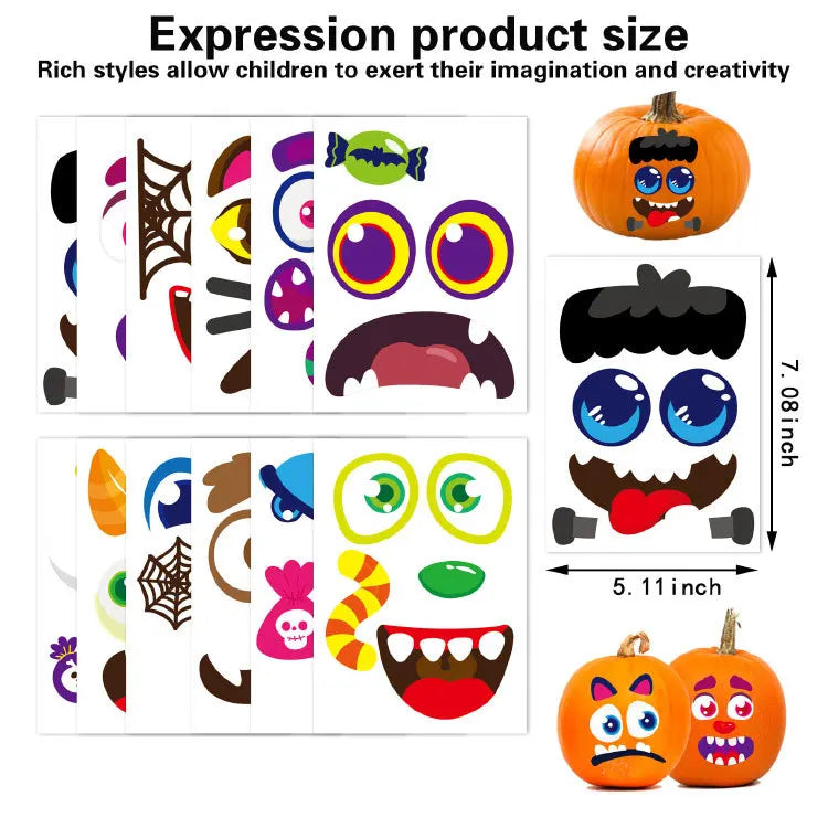 Halloween Pumpkin Emoji Stickers. Cute Jack-O’-Lantern DIY Scrapbook, Planner & Craft Stickers for Kids