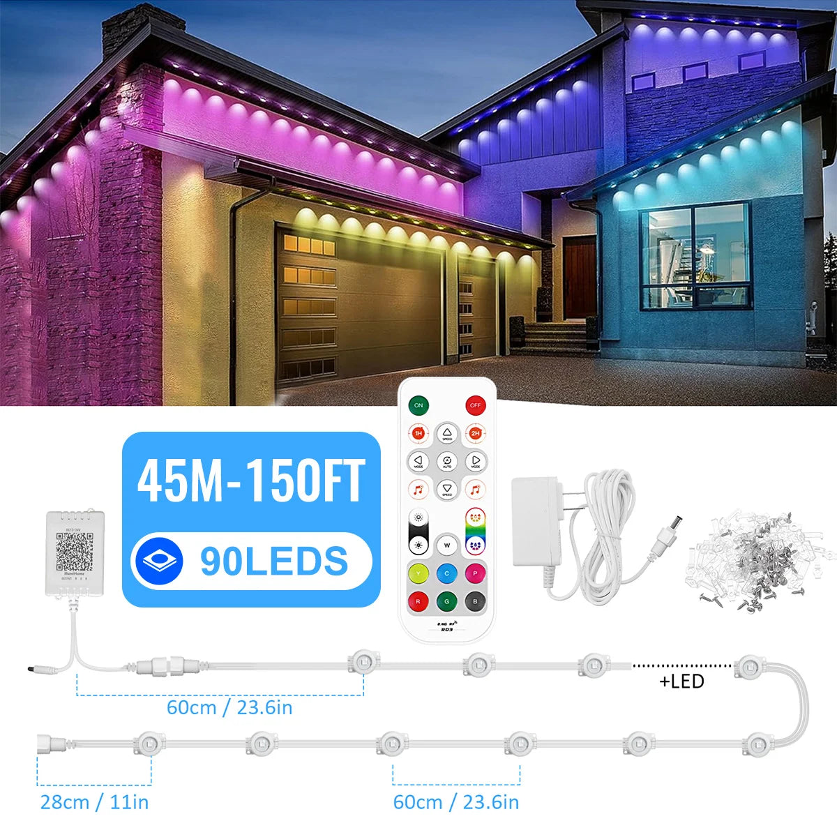Permanent Outdoor Lights, Smart RGB Northern Lights , 100ft with 60 LED Eaves Lights IP68 Waterproof for Christmas Party Holiday