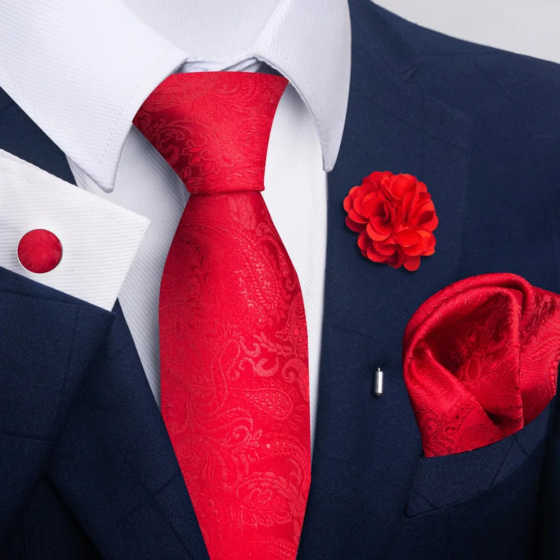 Luxury Green Floral Men’s Necktie Set .Tie, Pocket Square & Cufflinks