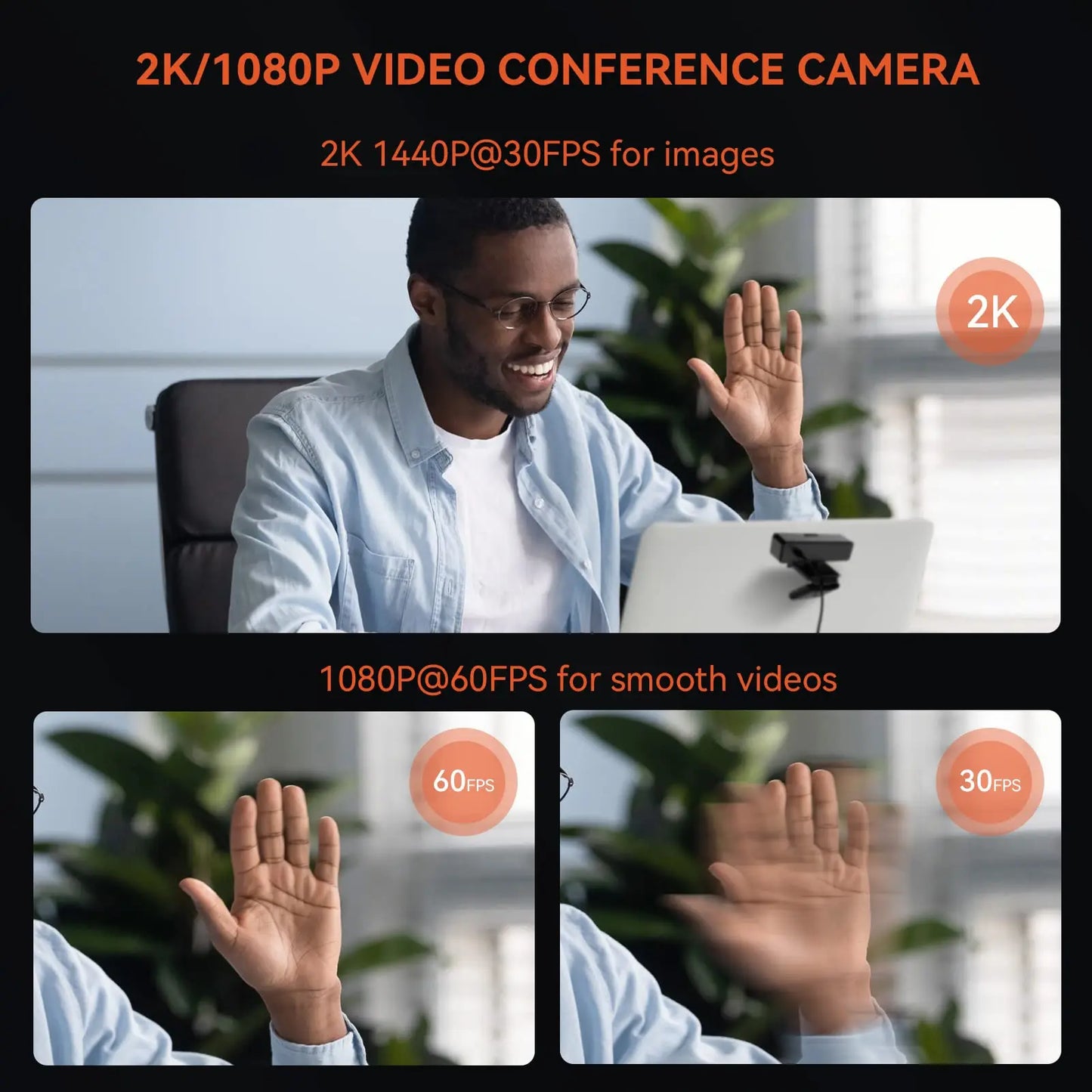 Nuroum 2K QHD 1440P AI Webcam with Noise-Canceling Microphones, Auto Focus & Privacy Cover