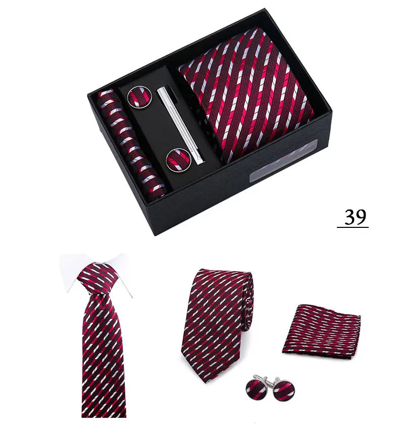 Tie Men With Box Top Quality Business Ties Hanky Cufflink Set Clips Green Necktie Corbatas For Men Wedding In Gift Box Gravatas
