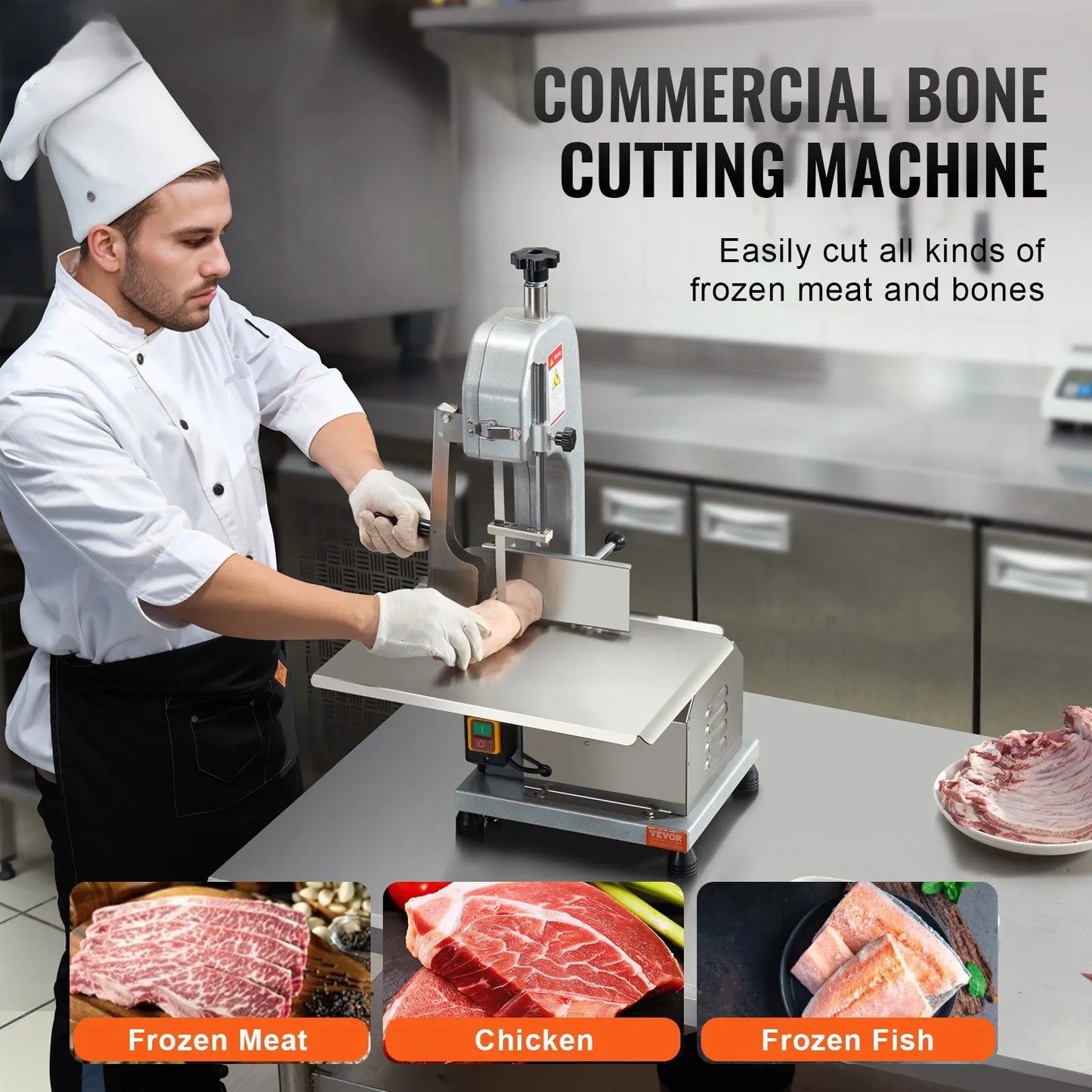 SucceBuy Commercial Electric Meat Bandsaw 650W 1800W Stainless Steel Countertop Bone Sawing Machine Frozen Fish Cutter for Pork