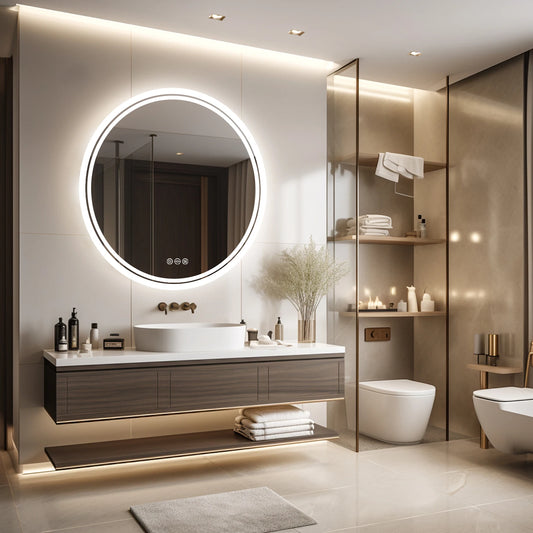 Round Led Bathroom Mirror With Backlit Lights Dimmable