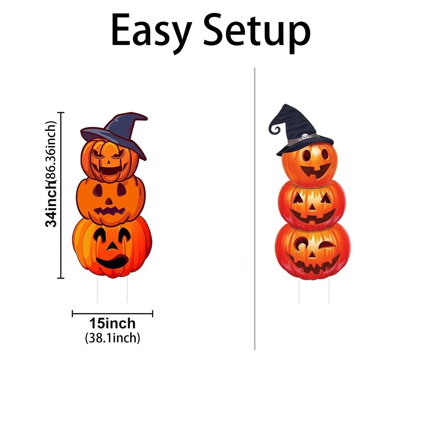 Halloween Pumpkin Stack Yard Signs With Witch Hats Set Of 2