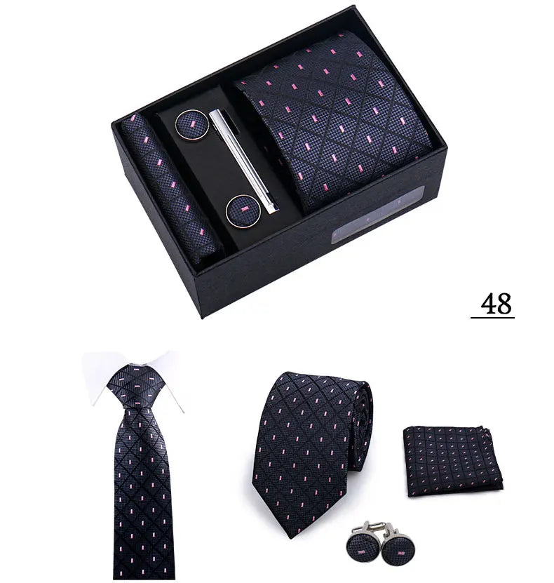 Tie Men With Box Top Quality Business Ties Hanky Cufflink Set Clips Green Necktie Corbatas For Men Wedding In Gift Box Gravatas