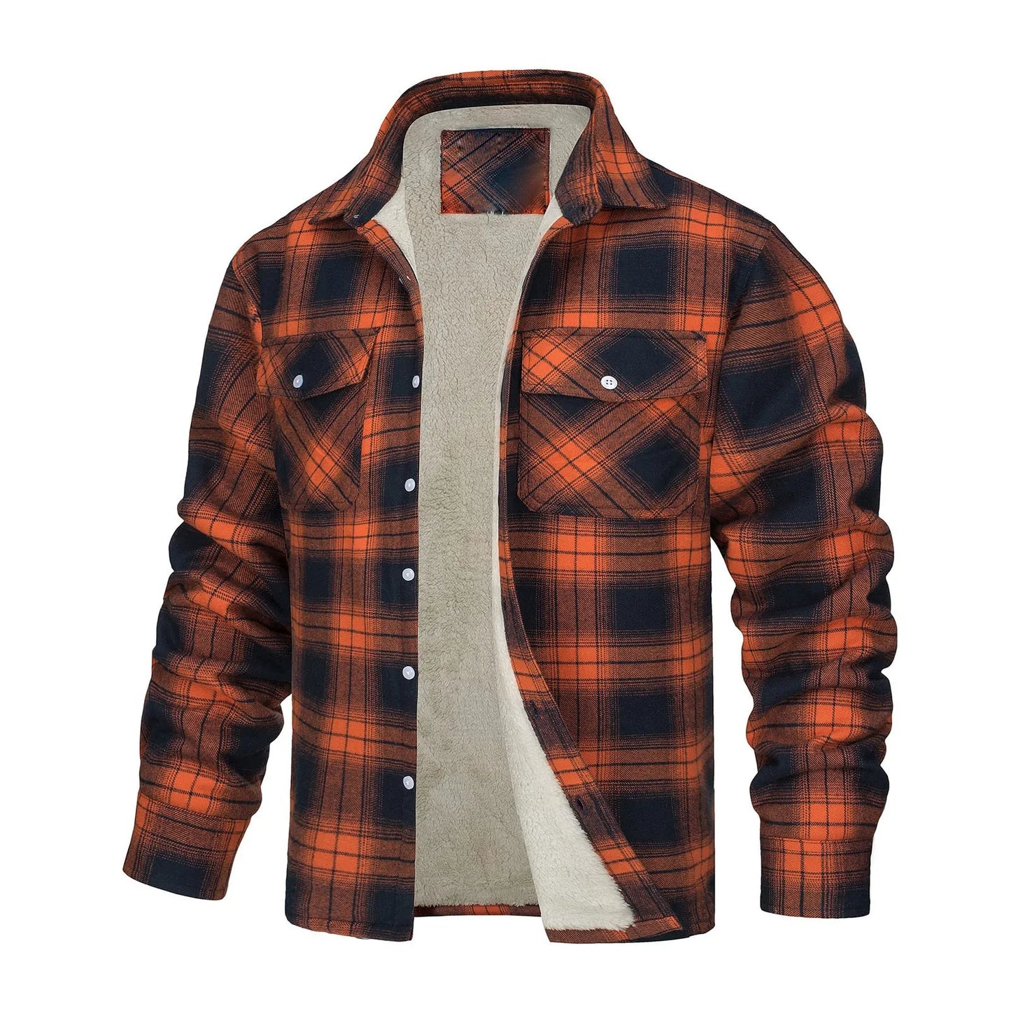 Men’s Sherpa Lined Plaid Flannel Jacket Warm Casual Button Up Coat