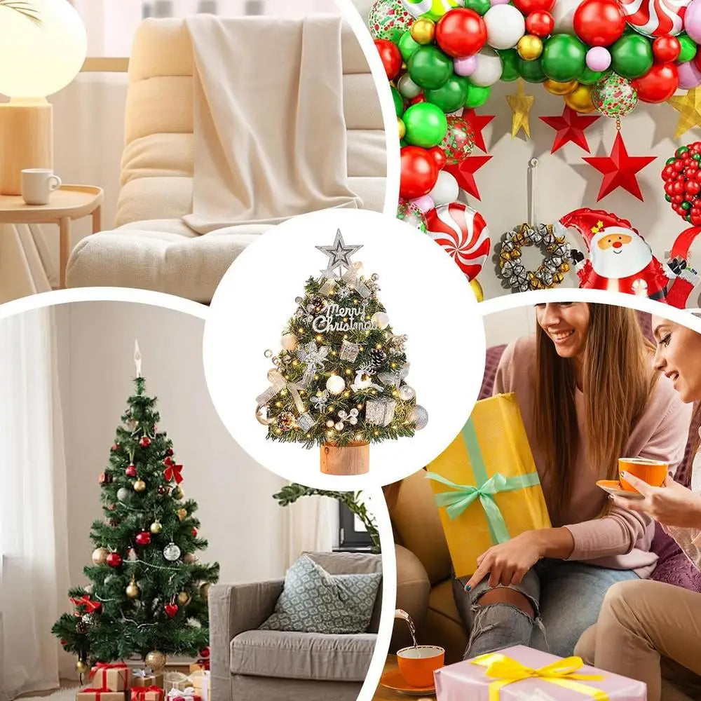 Decorated Tabletop Artificial Christmas Tree. Mini Pre-Decorated Holiday Tree with LED Lights, Ornaments & Star Topper