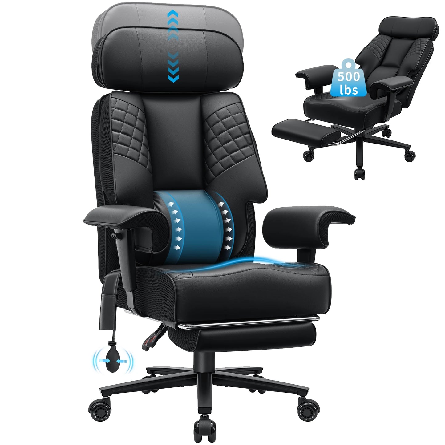 Executive Office Chair with Footrest, Adjustable Headrest & Lumbar Support, Ergonomic High Back Reclining Desk Chair
