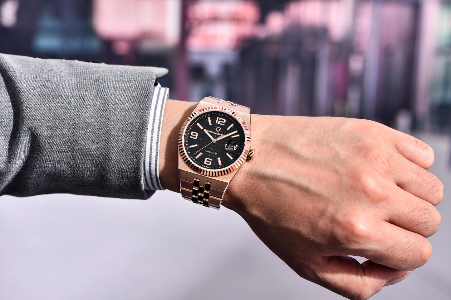PAGANI DESIGN Men’s Automatic Luxury Watch,  Sapphire Crystal Stainless Steel Waterproof Mechanical Wristwatch with 3D Rhombus Dial