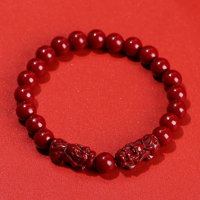 Red Cinnabar Style Beaded Bracelet for Women & Men