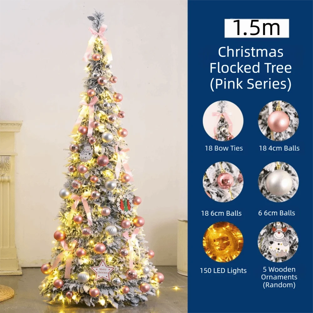 Foldable Snow Flocking Christmas Tree Space Saving Snowy Decor Collapsible Tree New Design With LED Xmas Tree Winter Season