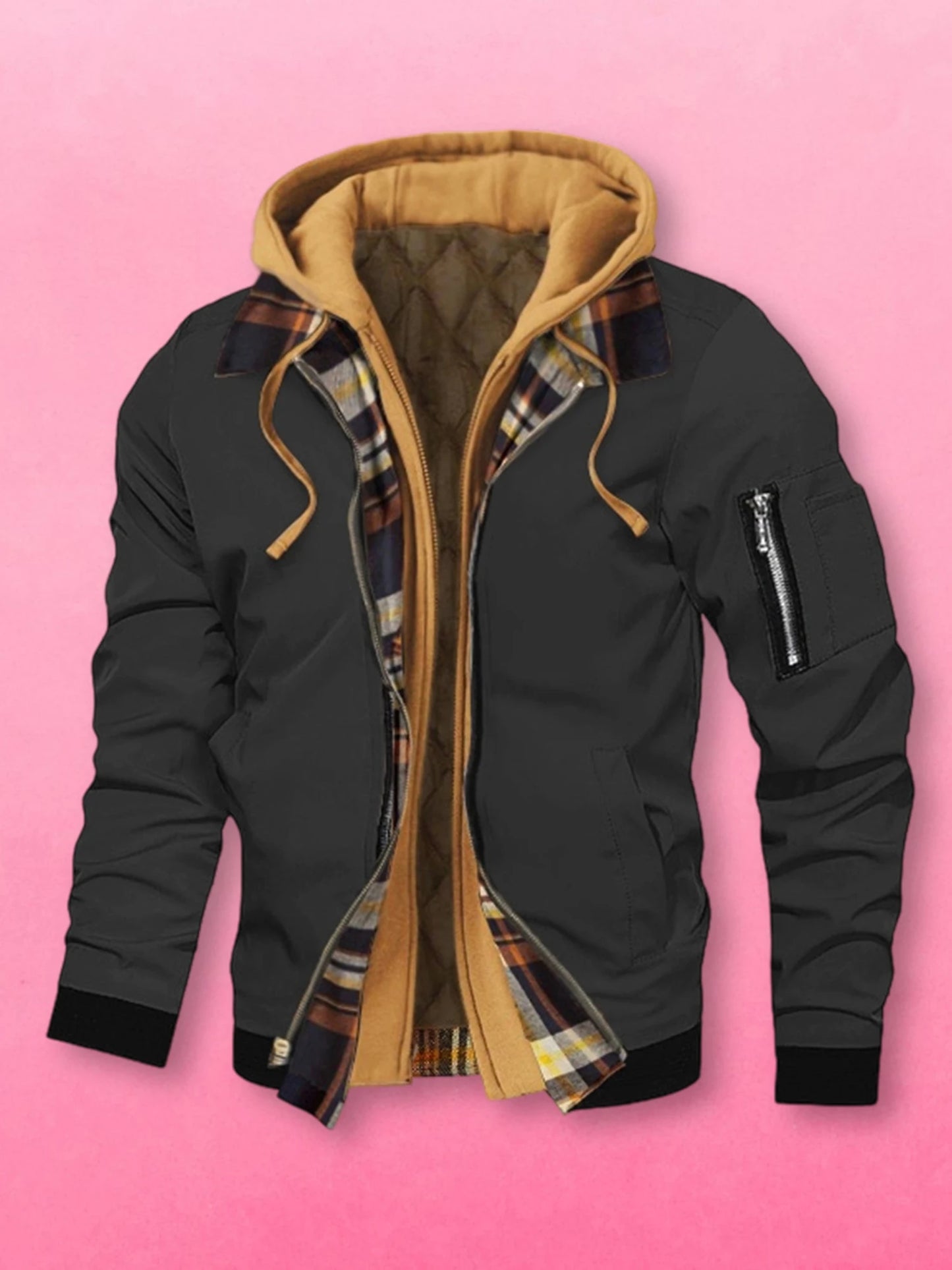 Mens Winter Hooded Jacket Casual Two Piece Style Warm Zip Up Coat