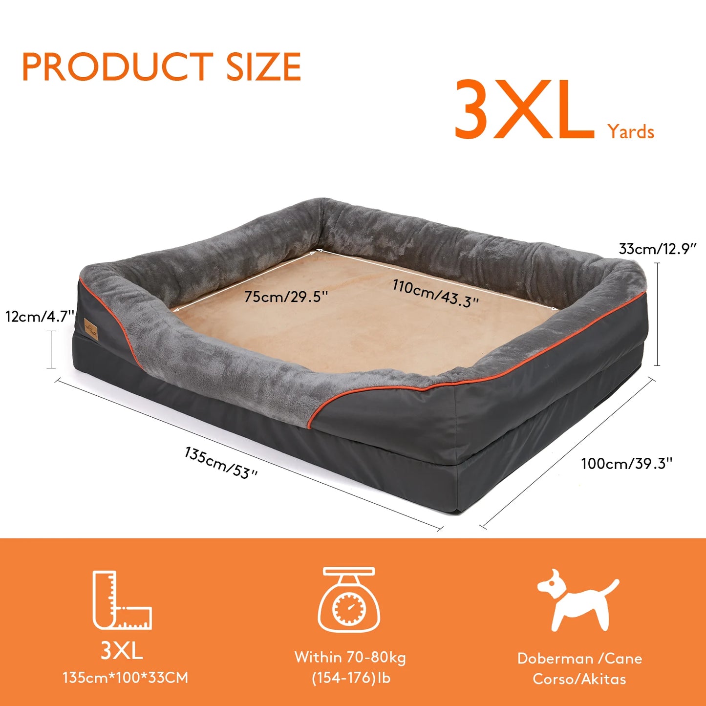 Large Orthopedic Dog Bed with Removable Washable Cover
