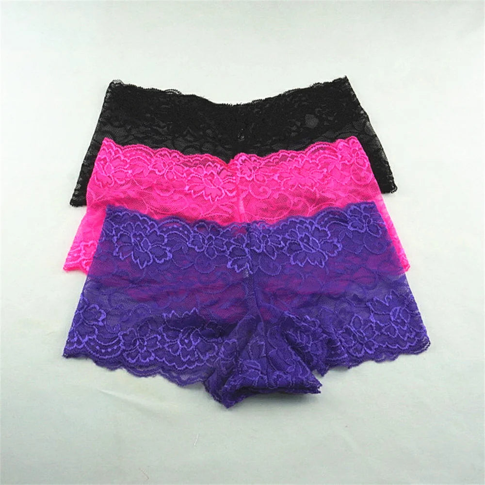 Women's Lace Boyshort Panties.  3-Pack Floral Sheer Boxer Underwear