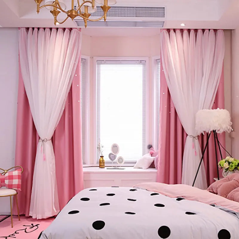 Dream Star Blackout Curtains. Elegant Double Layer Bedroom Window Panels