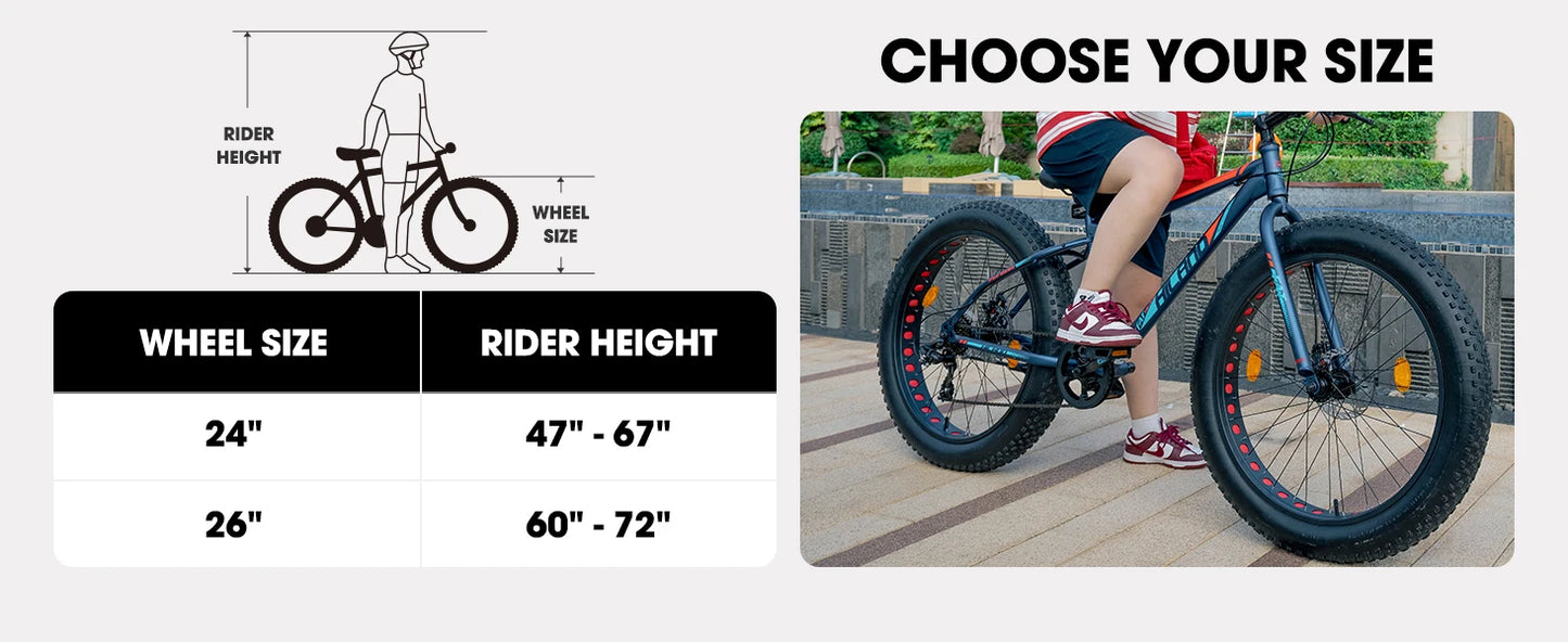 Hiiland 20 Inch Fat Tire Mountain Bike .Kids Bicycle with Front Suspension, Dual Disc Brakes & 7-Speed Gears
