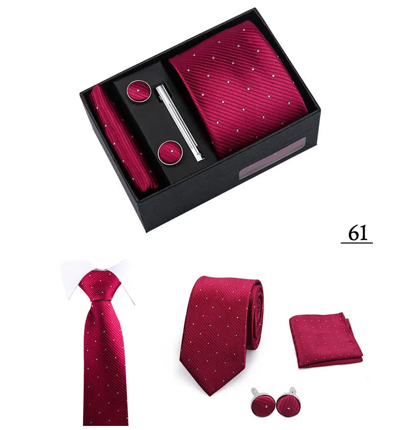 Tie Men With Box Top Quality Business Ties Hanky Cufflink Set Clips Green Necktie Corbatas For Men Wedding In Gift Box Gravatas