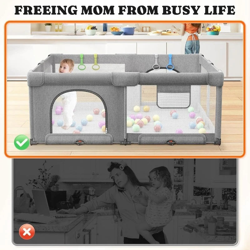 Foldable Playpen for Babies and Toddlers: 71" L x 59" W x 27" H(External Dimensions), Large Play Yard, Portable for Indoor