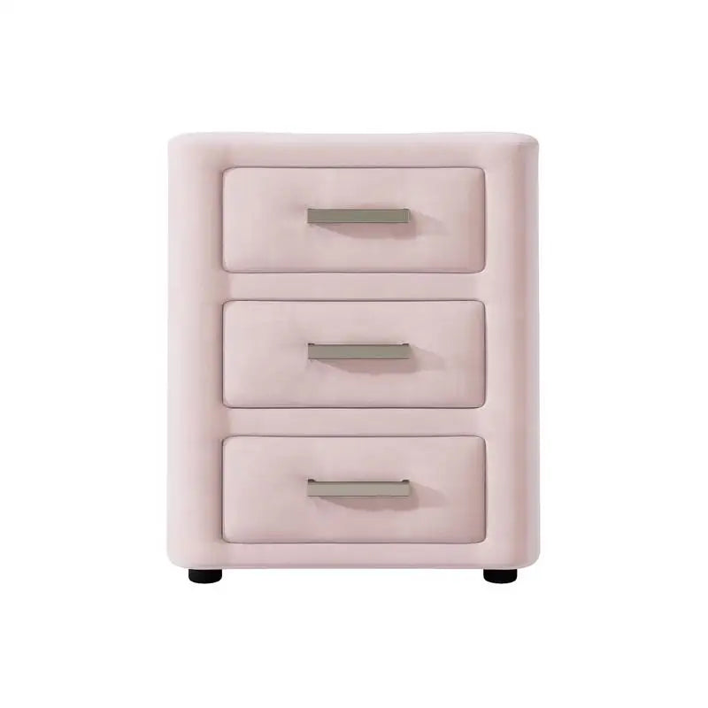 Queen Size Velvet Upholstered Platform Bed Set with Vertical Channel Tufted Headboard and 2 Nightstands with 3 Drawers, Pink