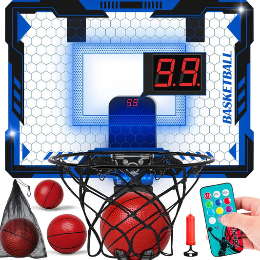 Remote Control LED Basketball Hoop with Scoreboard, Balls, Pump & Bag - Indoor Sport Toy for Kids