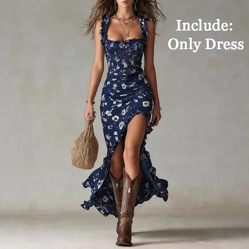 Women’s Boho Floral Maxi Dress | Sleeveless High Slit Summer Beach Dress