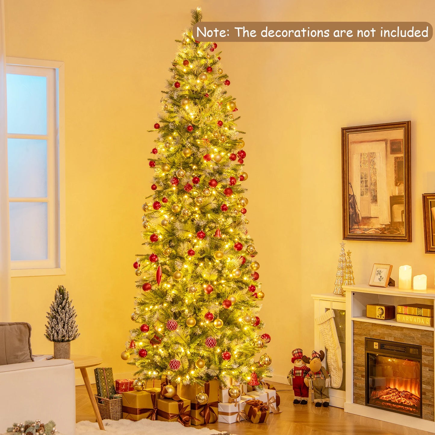 6FT–9FT Pre-Lit Pencil Artificial Christmas Tree Slim Hinged Holiday Tree with Warm LED Lights