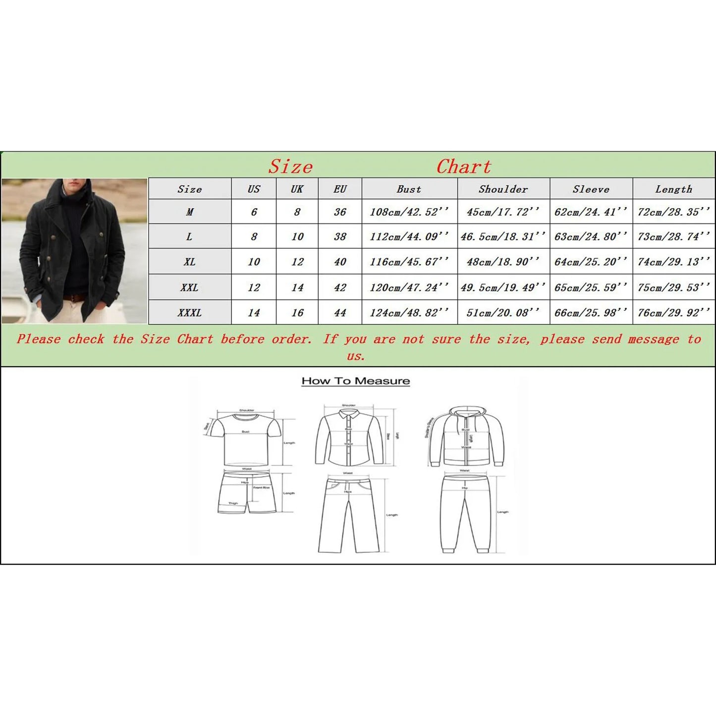 Men’s Classic Double Breasted Wool Blend Peacoat Jacket
